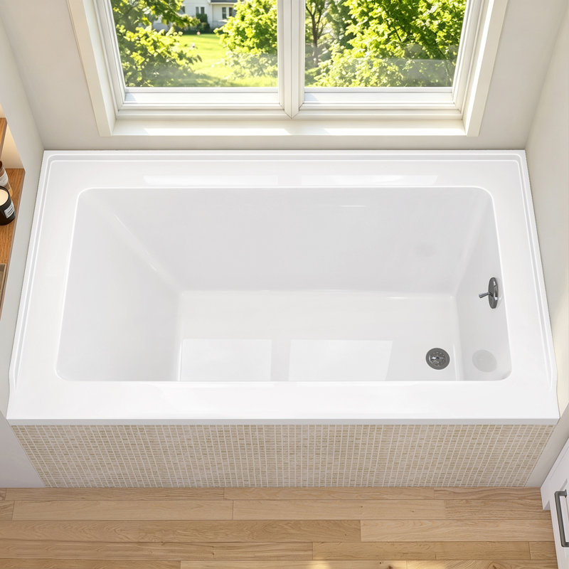 54 In. X 32 In. Acrylic Drop-In Bathtub Glossy White Rectangle Deep Soaking Bathroom Tub With Integrated Right Drain Hole for 3 Wall Installation