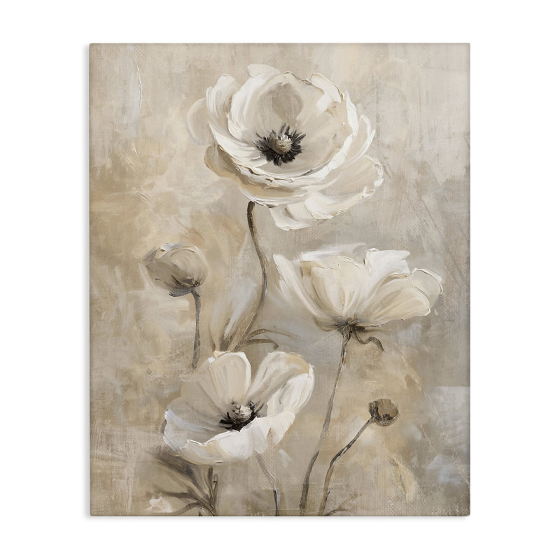Art mural naturel sur coquelicots beige naturel par Nina Blue, H 48 po x l 36 po