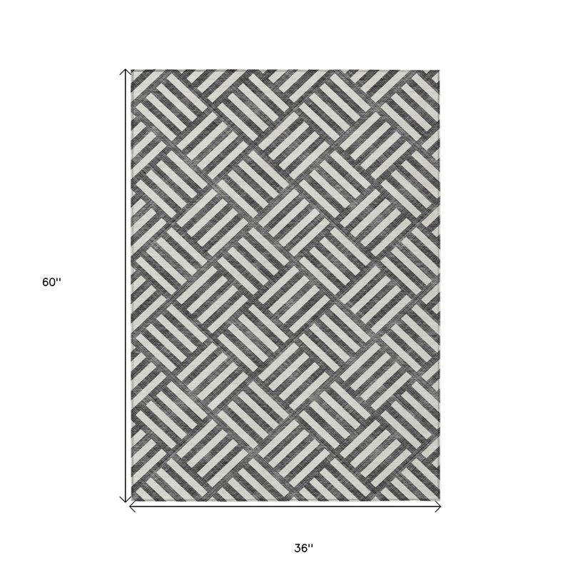 3' X 5' Ivory Geometric Washable Indoor Outdoor Area Rug