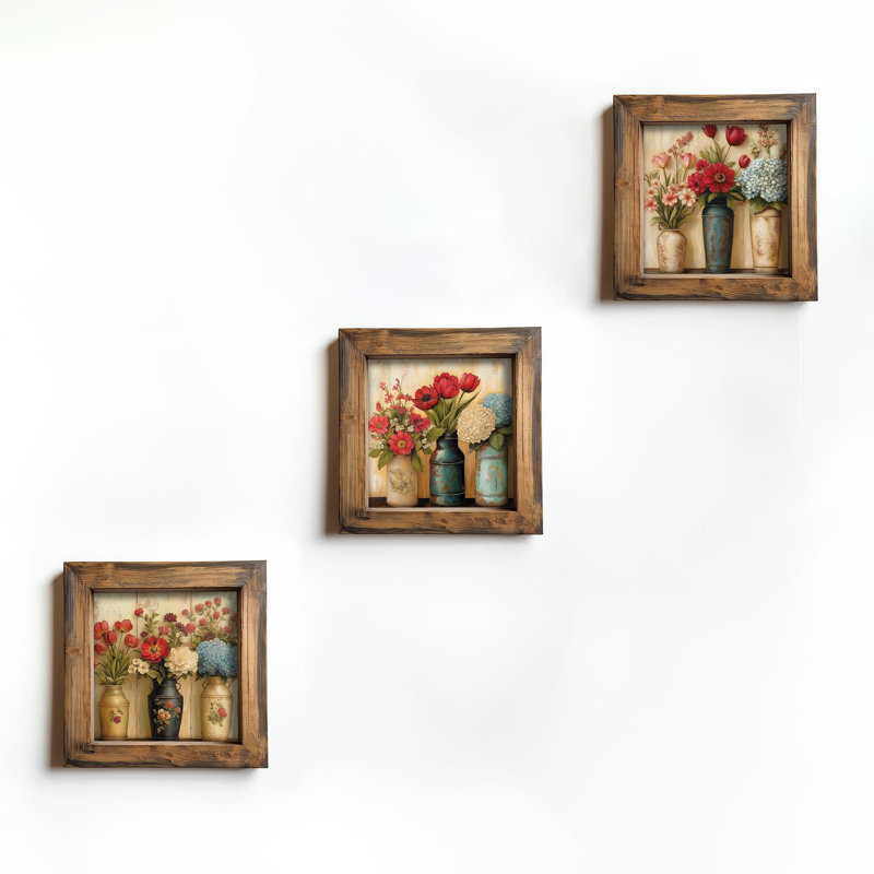 Elegant Decorative Framed Painting Set (3 Pieces), 16 x 16 x 0.8 inches | 100% MDF with UV Printing, Framed in 100% Spruce Wood | Perfect for Living Room, Bedroom & Office Decor, Eye-Catching Wall Art