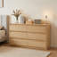 Commode 6 pièces pour la chambre à coucher, commode 6 tiroirs moderne avec comptoir spacieux, armoire de rangement en bois avec poignées dissimulées et coins arrondis, commodes en bois pour la chambre à coucher, le salon, le bois