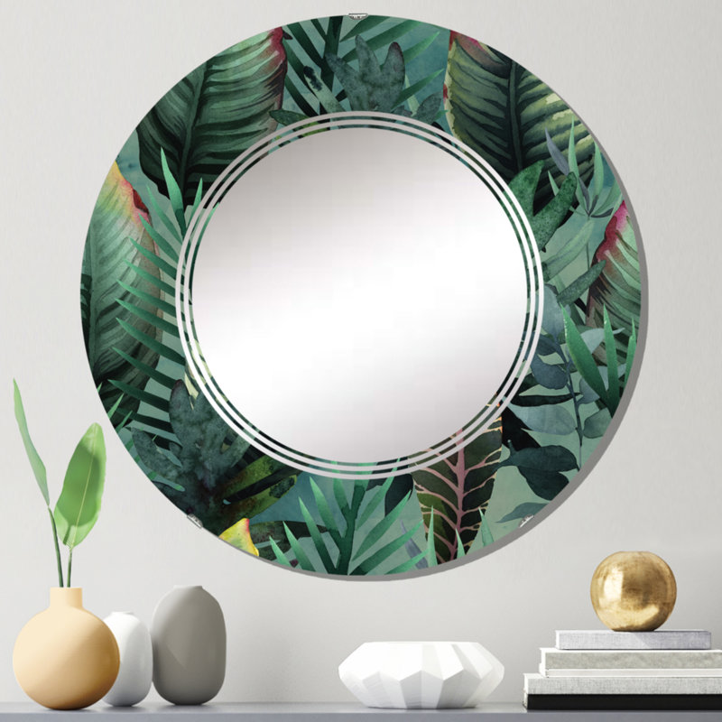 Tropical Palm Leaves In Jungle - Miroir mural traditionnel, 24 po x 24 po