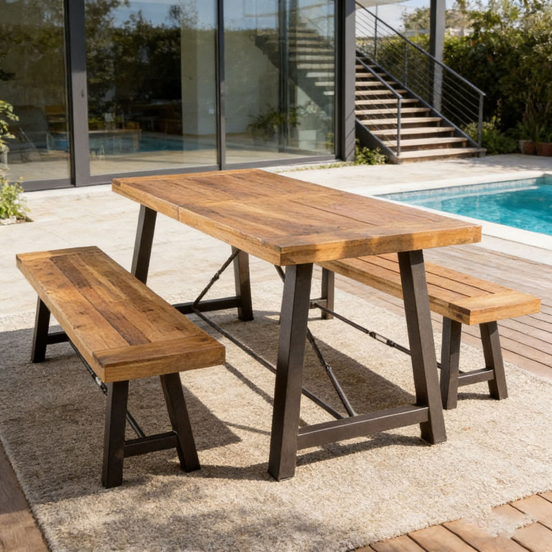 Ensemble de salle à manger extérieur en bois 3 pièces