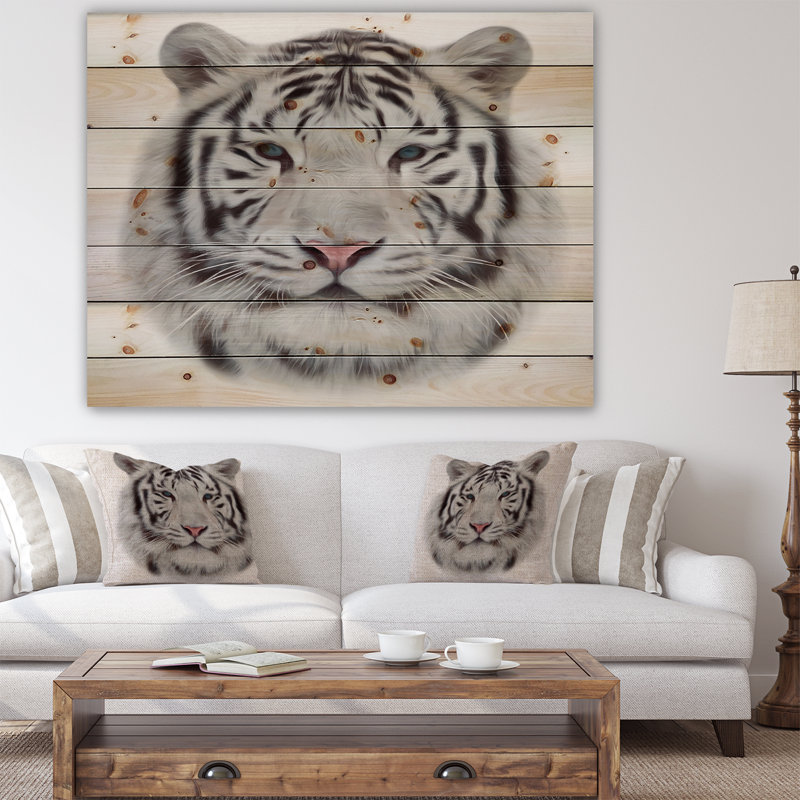 « white bengal tiger », peinture à l’animal, H 36 po x l 46 po x P 1,5 po, Bois