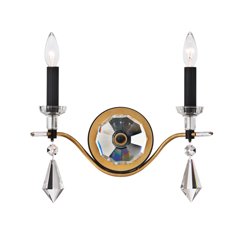 Tempest 2 Light Crystal LED Wall Sconce, Black/Soft Gold