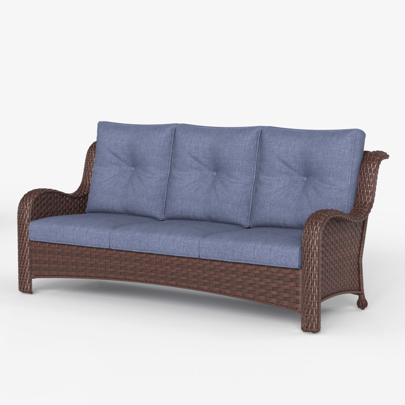 184.9cm Wide Metal Patio Sofa with Cushions, Brown, Navy
