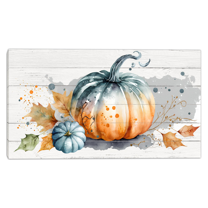 «Watercolor Pumpkin Duo», art mural sur toile tendue, H 24 po x l 42 po