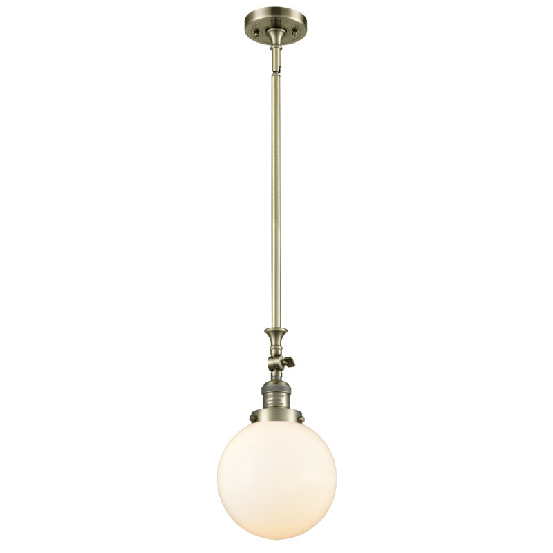 Luminaire suspendu sphère 1 lumière Zarmayr, Ampoule non incluse, Boîtier blanc mat, Laiton antique