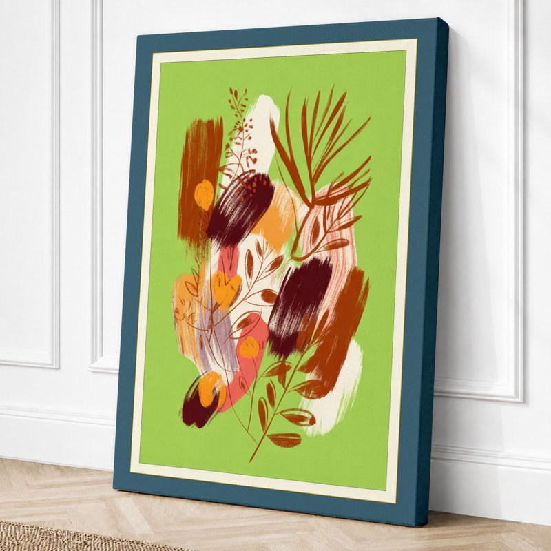 Dried Botanicals Study Botanical - Wrapped Canvas, 18x12 - 45.7 x 30.5 cm, Teal Border