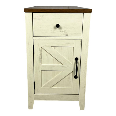 Table de chevet Farmhouse avec station de charge, table de chevet avec porte de grange et tiroir, rangement pour le salon de la chambre à coucher, table de chevet