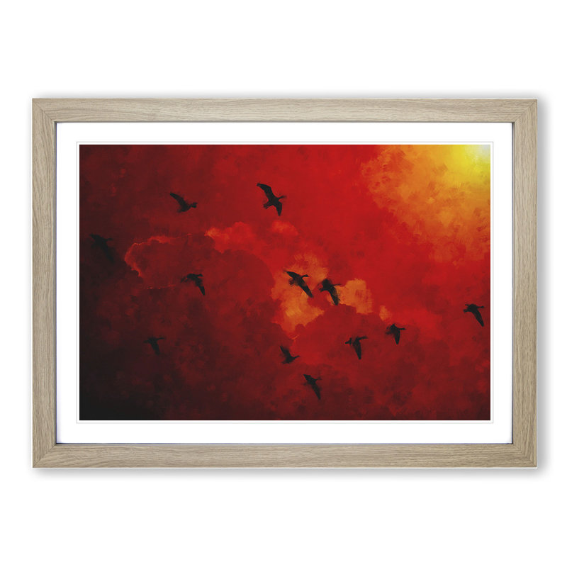 Migratory Geese - Picture Frame Graphic Art, 48cm H x 65cm W x 2cm D, Oak Framed