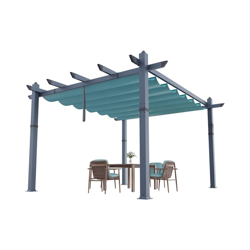 Pergola à auvent rétractable en aluminium, pavillon d'extérieur moderne avec finition grain de bois, imperméable, UPF 50+