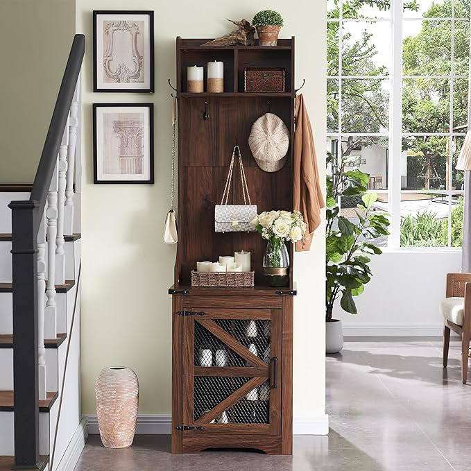 Kyeana Hall Tree 23" Wide Farmhouse Entryway Bench with Coat Rack, Bench and Shoe Storage