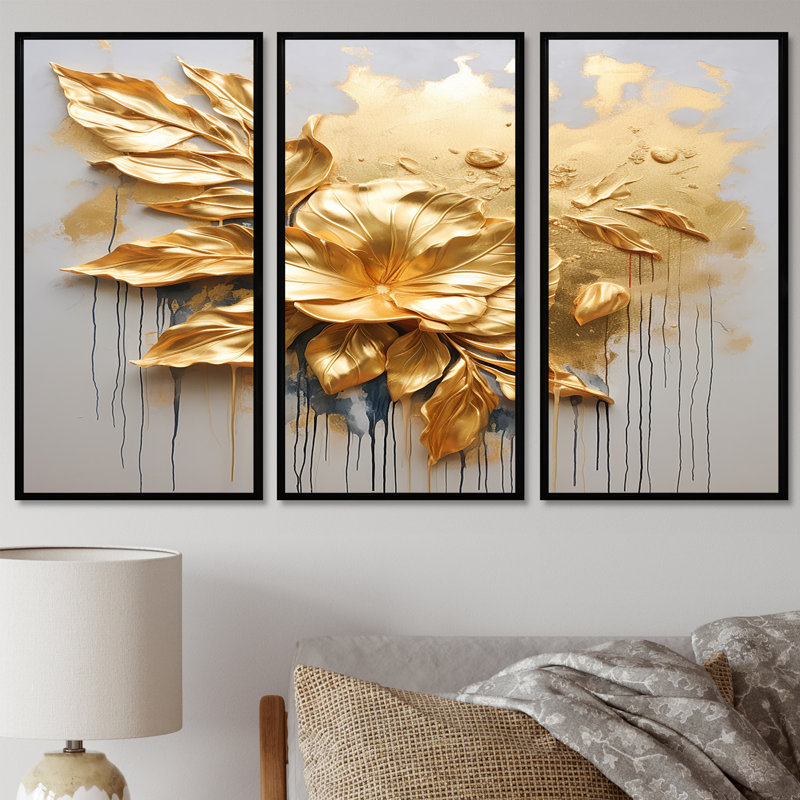 Arkin - ensemble d'art mural abstrait floral, Cadre flottant noir, H 32 po x l 48 po x P 1 po