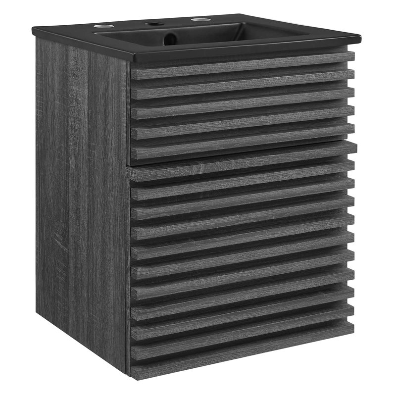 Modway Render 18" Wall-Mount Bathroom Vanity, Black, Charcoal