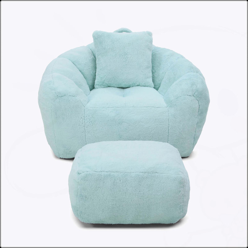 Giant Bean Bag Chair with Footstool, Oversized Faux Fur Shell-Shaped Chair for Adults and Kids, Ideal for Gaming, Reading, and Relaxation