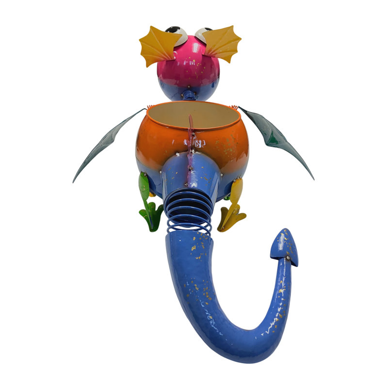 Guille Metal Flying Dragon Lizard Statue Planter, Blue/Orange/Multicolor