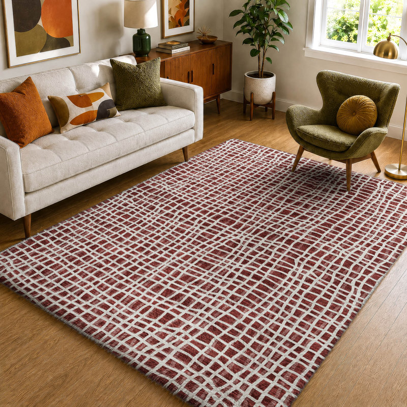 Tapis à rayures Dream Shag ADS729 lavable à la machine de qualité supérieure, Bourgogne, 10' x 14'