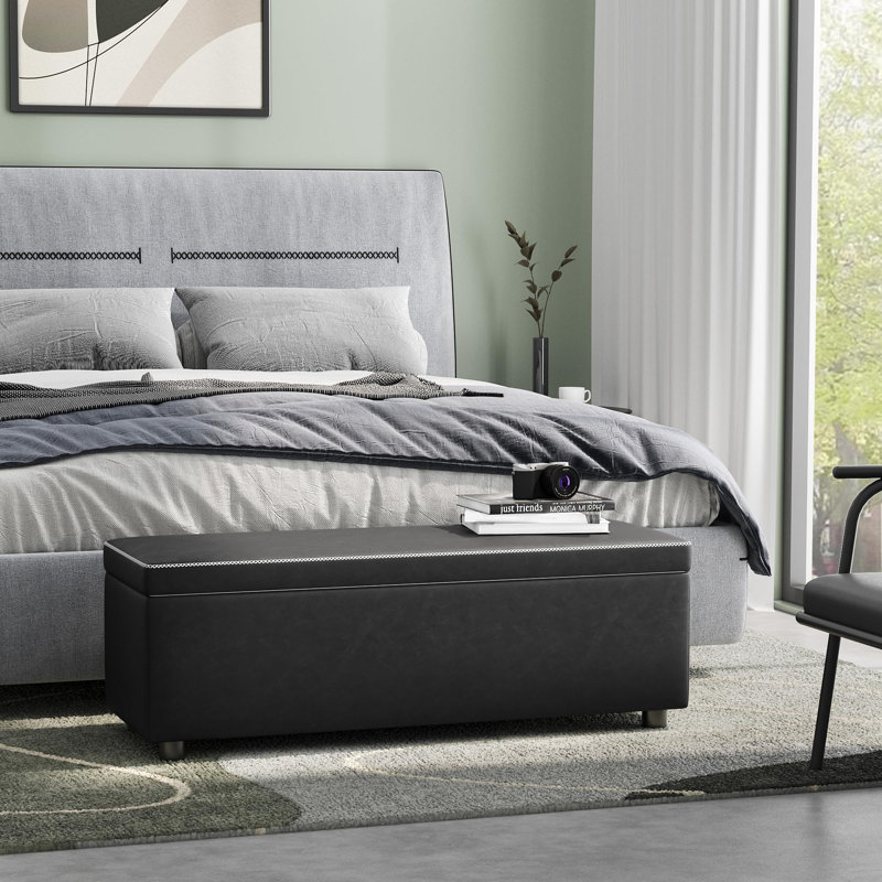 Banc de rangement avec repose-pieds, banc de chambre Mid-Century, Noir, noir, noir, noir
