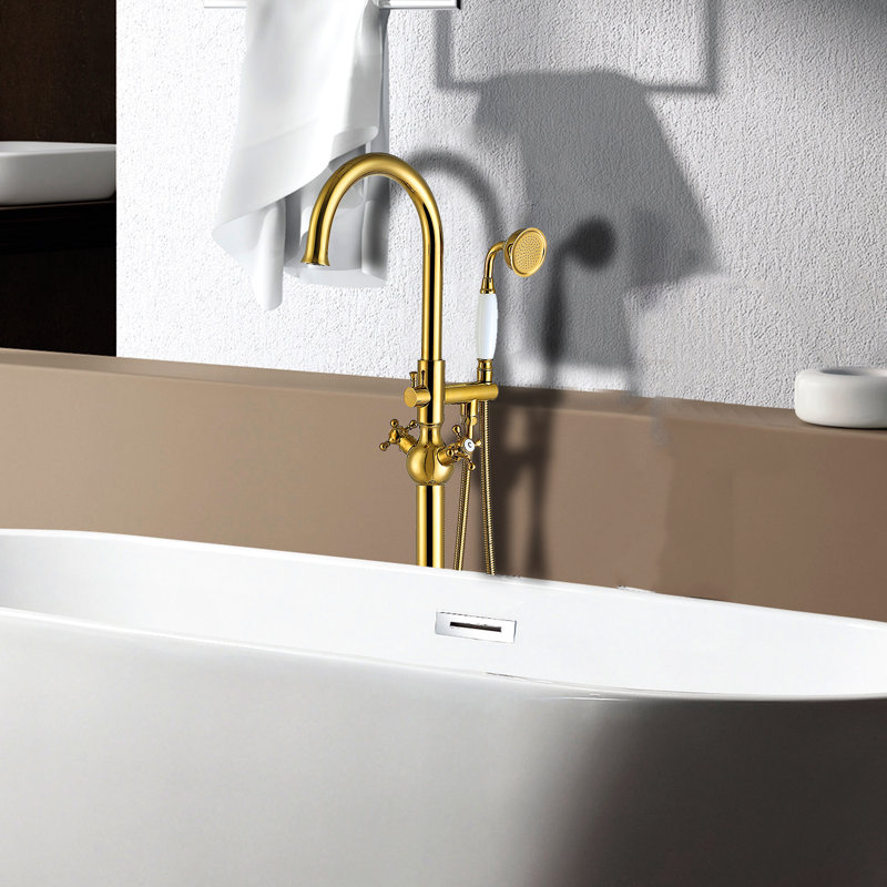 Robinet de baignoire en métal doré avec douche à main, débit d'eau maximal de 3,9 gal / min, profondeur 47,03 po, largeur 6,38 po, boîte de détail incluse, conception concise pour salle de bain moderne