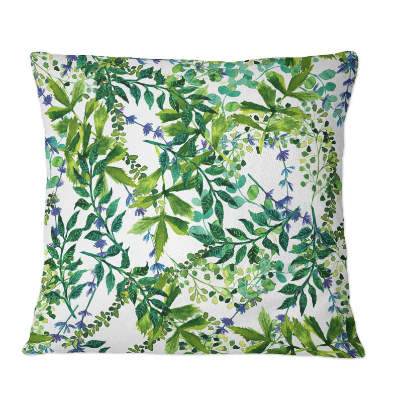 Coussin Green Herbs And Leaves On, 16 po x 16 po