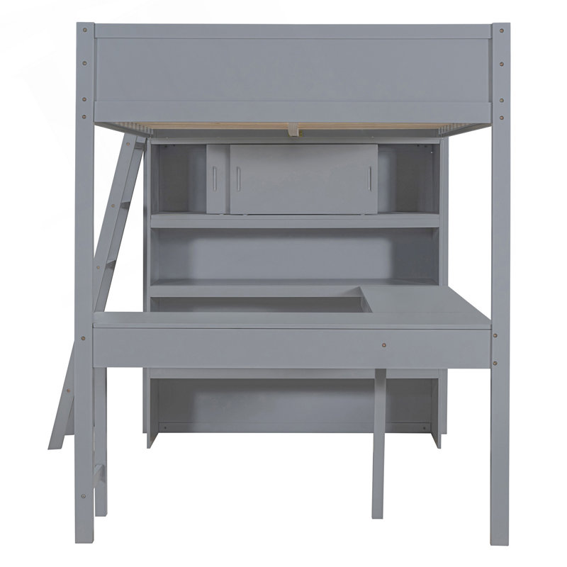 Lit mezzanine double avec bureau et tablette