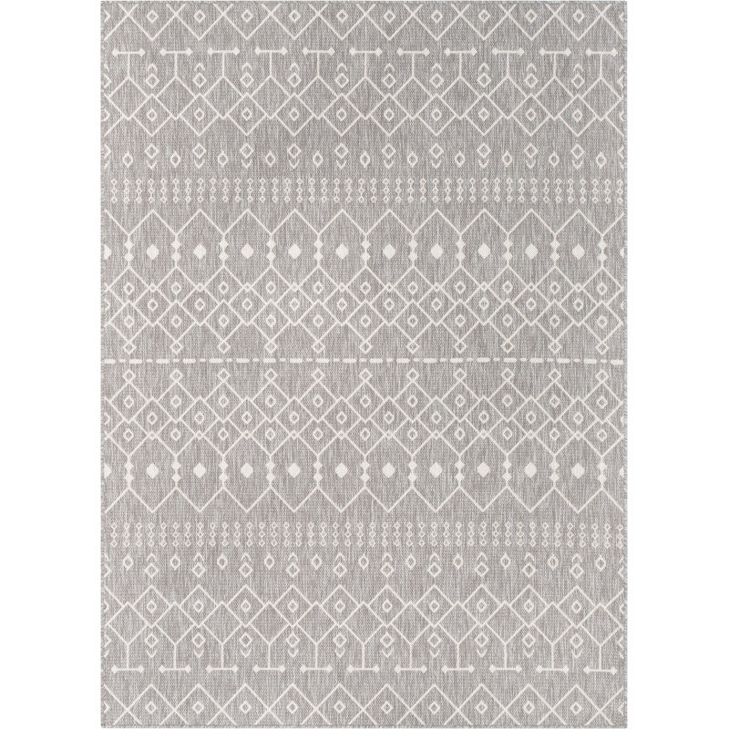 Marshanna Geometric Lattice Light Grey Indoor / Outdoor Area Rug, Rectangle 9'3" x 12'6"