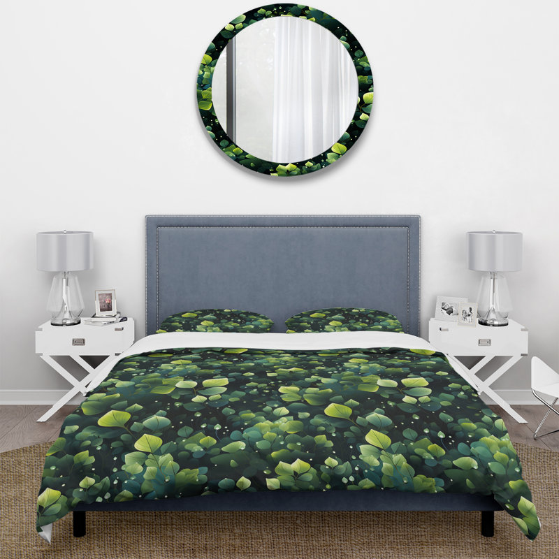 Literie à feuilles de wasabi vertes, Housse de couette pour très grand lit et 2 très