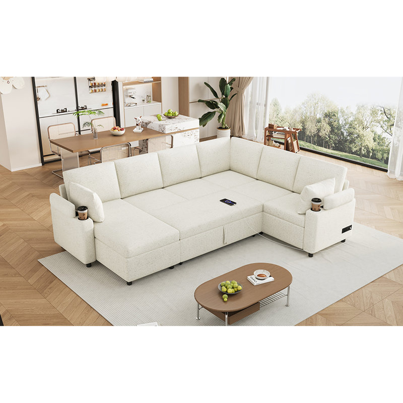 Polyvalent avec lit escamotable et chaise de rangement, Chenille beige