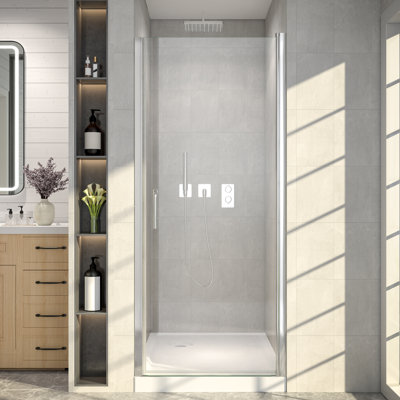 Porte de douche pivotante semi-encadrée en verre trempé transparent, 81-86 cm L x 183 cm H