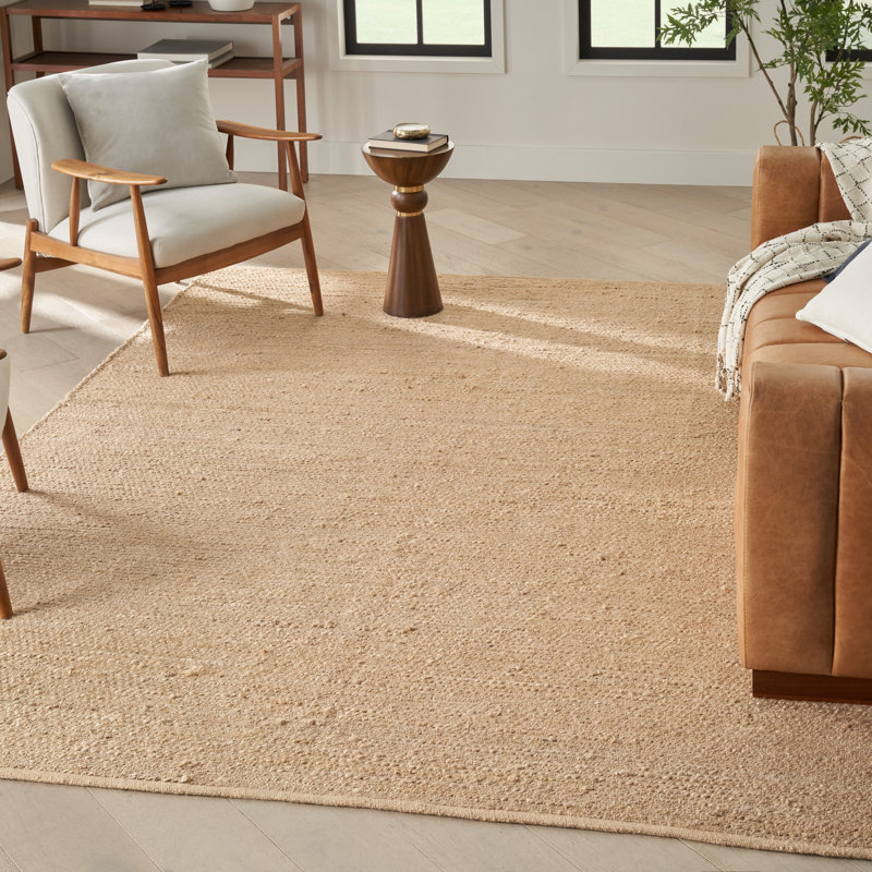 Tapis tissé à plat de couleur unie Gerri, Rectangulaire 8 pi x 10 pi, Beige