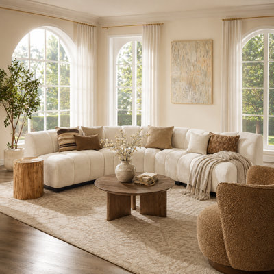 Modern Curved  L-Shaped Sectional Sofa, Chenille Upholstered Couch with Solid Wood Base