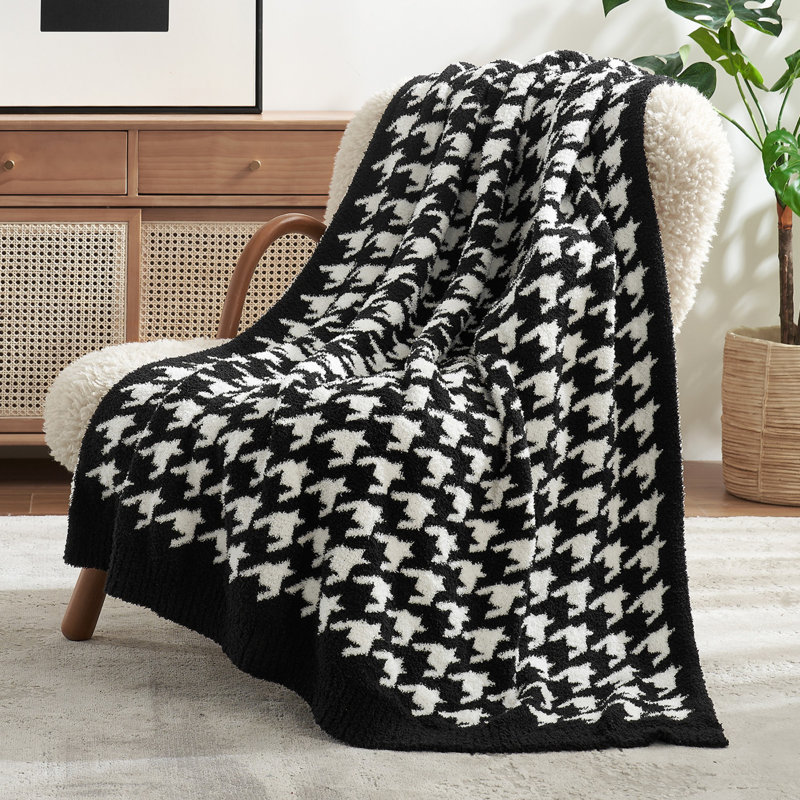 Jeté en laine Houndstooth, Pied-de-poule noir