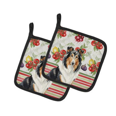 Tricolor Collie Vegetables Pair of Pot Holders