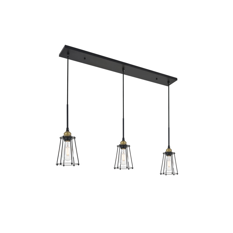 Luminaire suspendu linéaire pour îlot de cuisine 3 lumières Shaner, Laiton