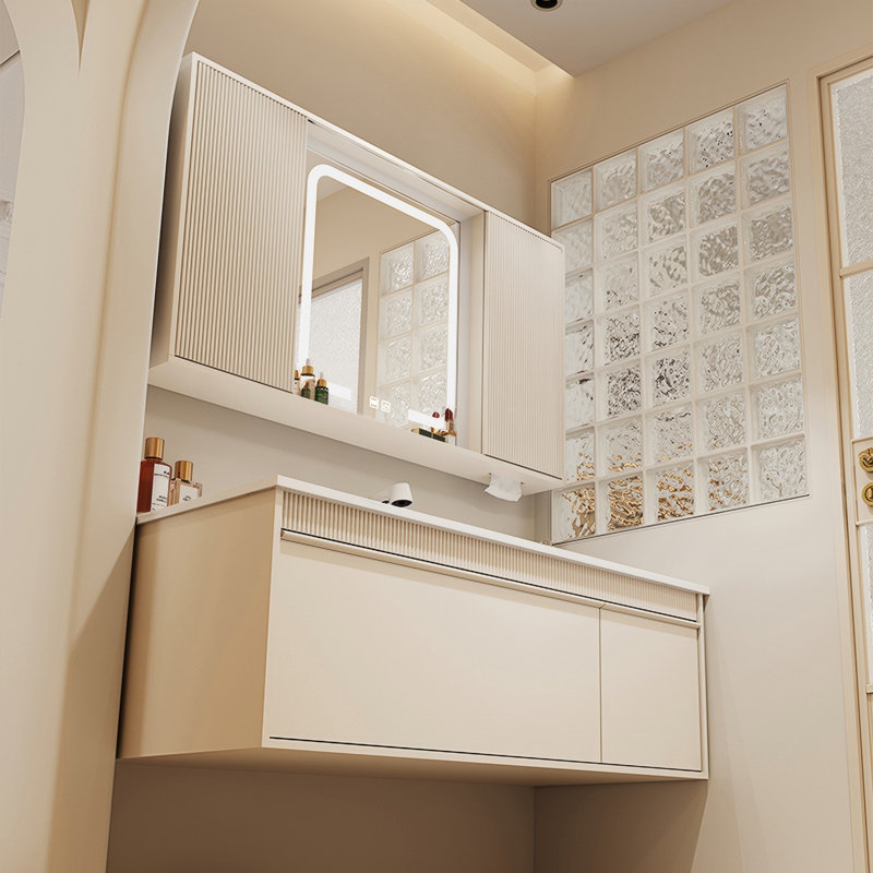 Meuble-lavabo mural 43,31 po crème avec miroir, 43"