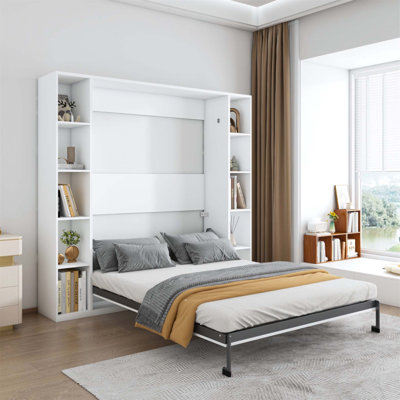 Lit escamotable pliable de 89,7 pouces avec armoire de rangement, structure de quincaillerie et support en bois massif pour les chambres et les chambres d'amis peu encombrantes