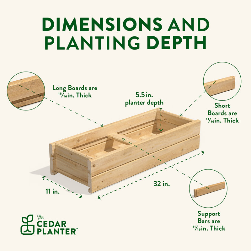 Greenes Fence Cedar Wood Planter Box Wood Planter Box, 7" H x 32" W x 11" D