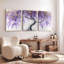 Wisteria Tree with Gold Accents Canvas Wrapped Wall Art, Abstract Floral (Set of 3)-940528477