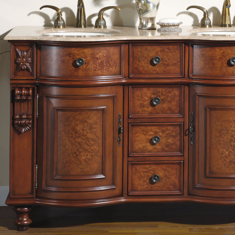 Teme 55 " W Freestanding Standard Free Standing Single Double Vanity Bathroom Vanity With Stone Top