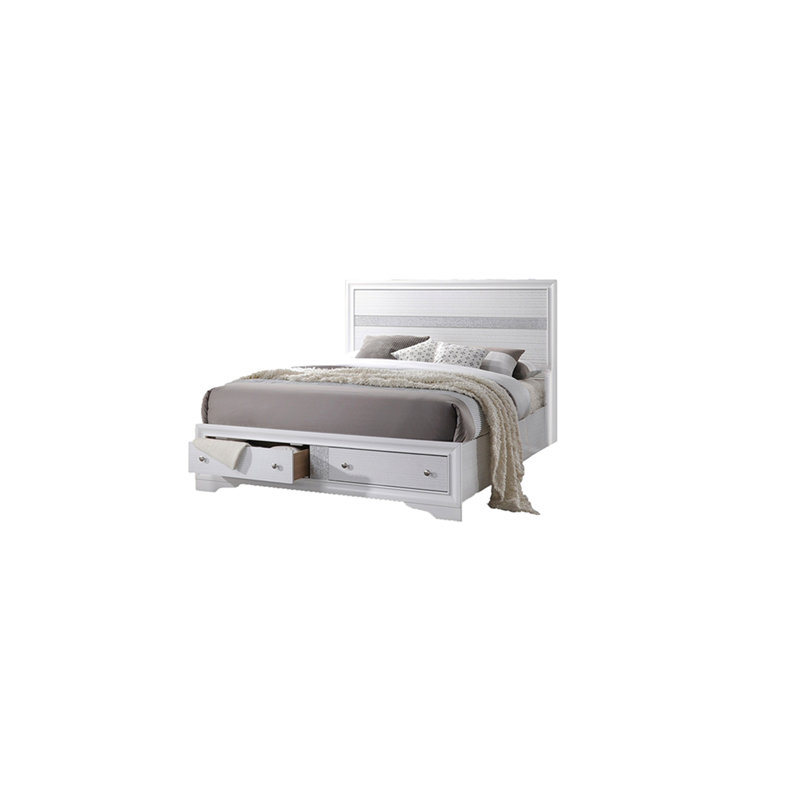 Traditional Style Queen Size Storage Bed made with Wood in White, White
