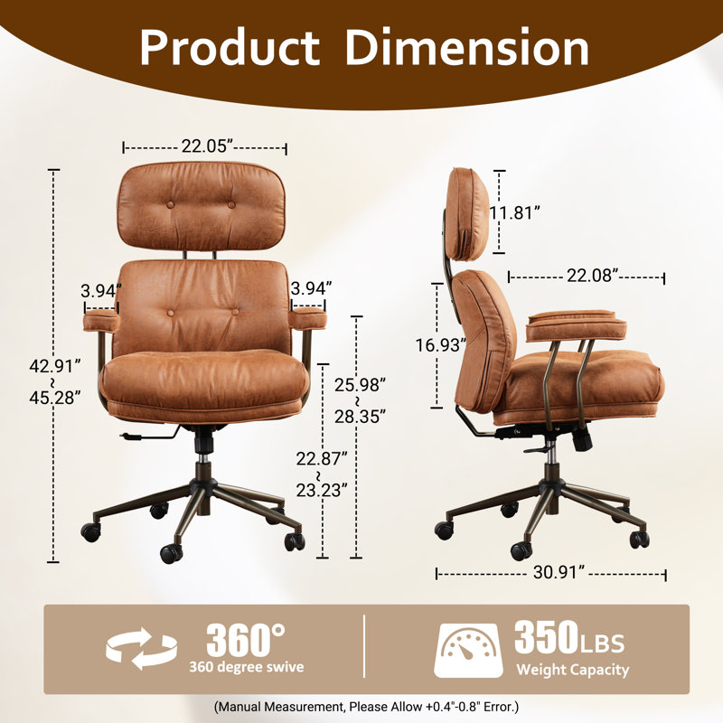 Large Size Ergonomic Office Navilan, Gas Lift Rotary Executive Navilan With Headrest, Suede Brown