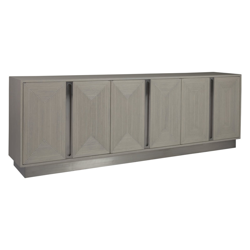 Contemporary Ash Gray 101'' Oak Media Console with Stainless Accents