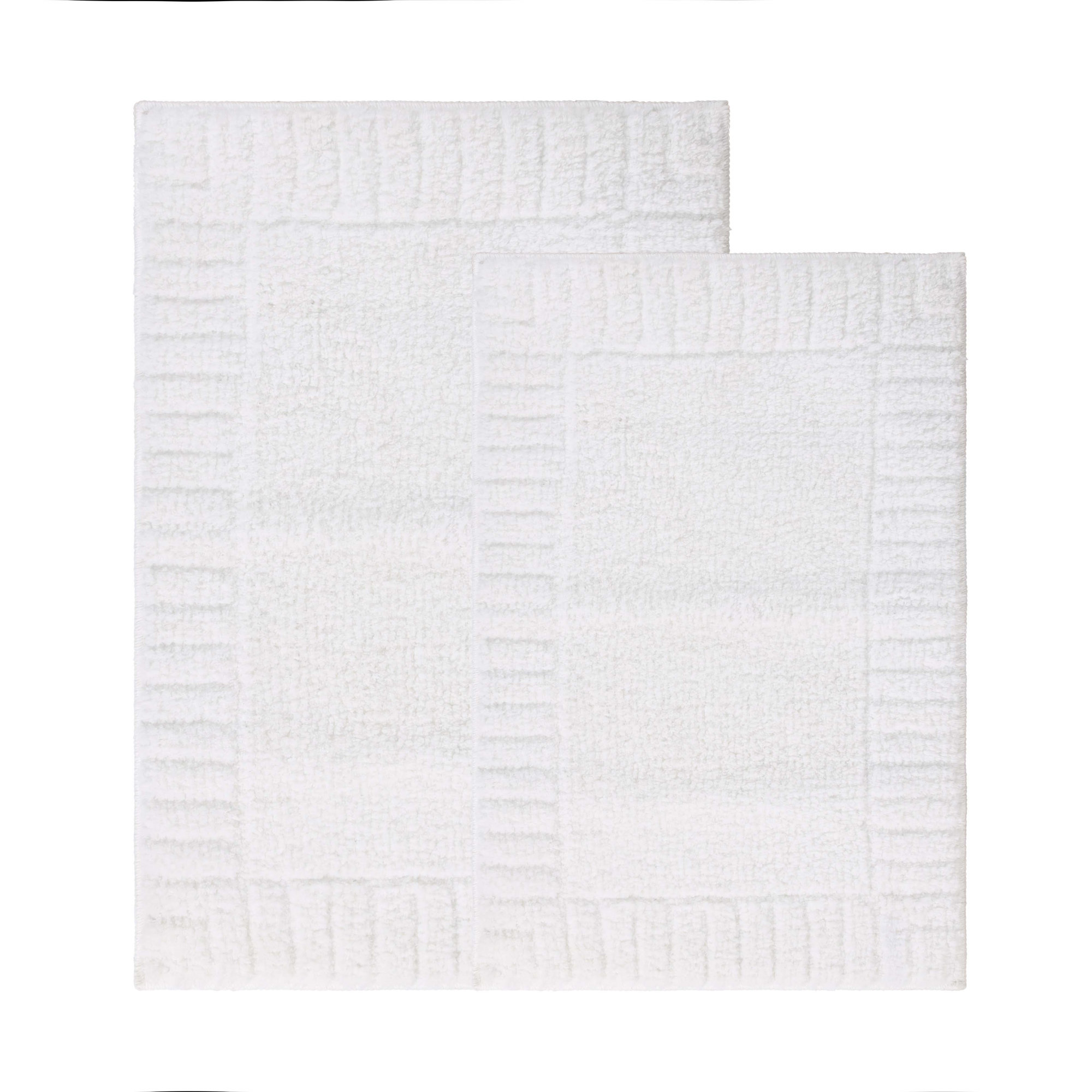 Inaya Modern Striped Plush Tufted Shag Machine Washable 2 Piece Bathroom Rug Set, White/White, MEDIUM- 2 Piece Set