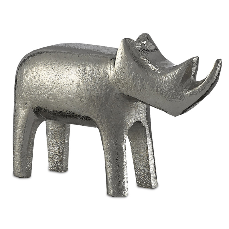 Kano Rhino Figurine, 7.75" H x 3" W x 11" D, Silver