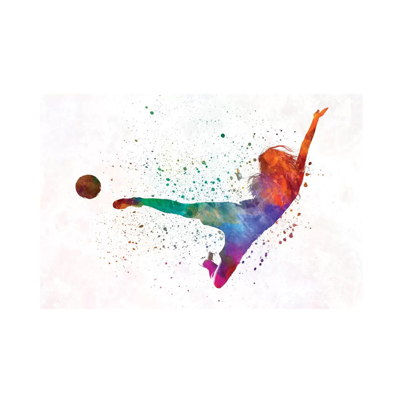 Woman Soccer Player 02 1 Piece Painting on Canvas, 20.32 cm H x 30.48 cm W, Wrapped Canvas