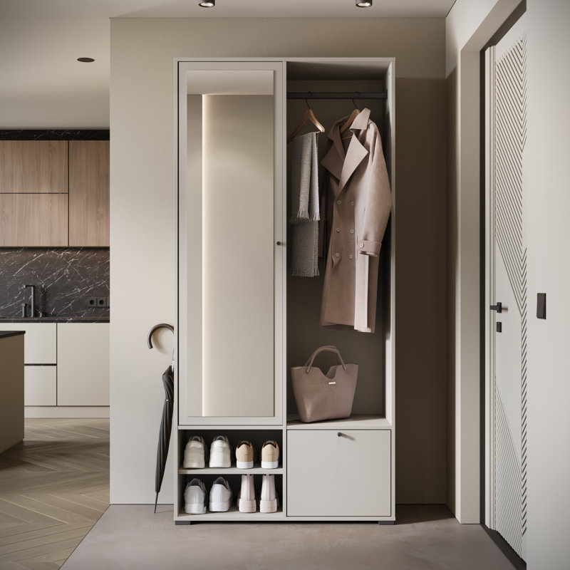 Hall Tree 90cm Wide with Shoe Storage, Beige