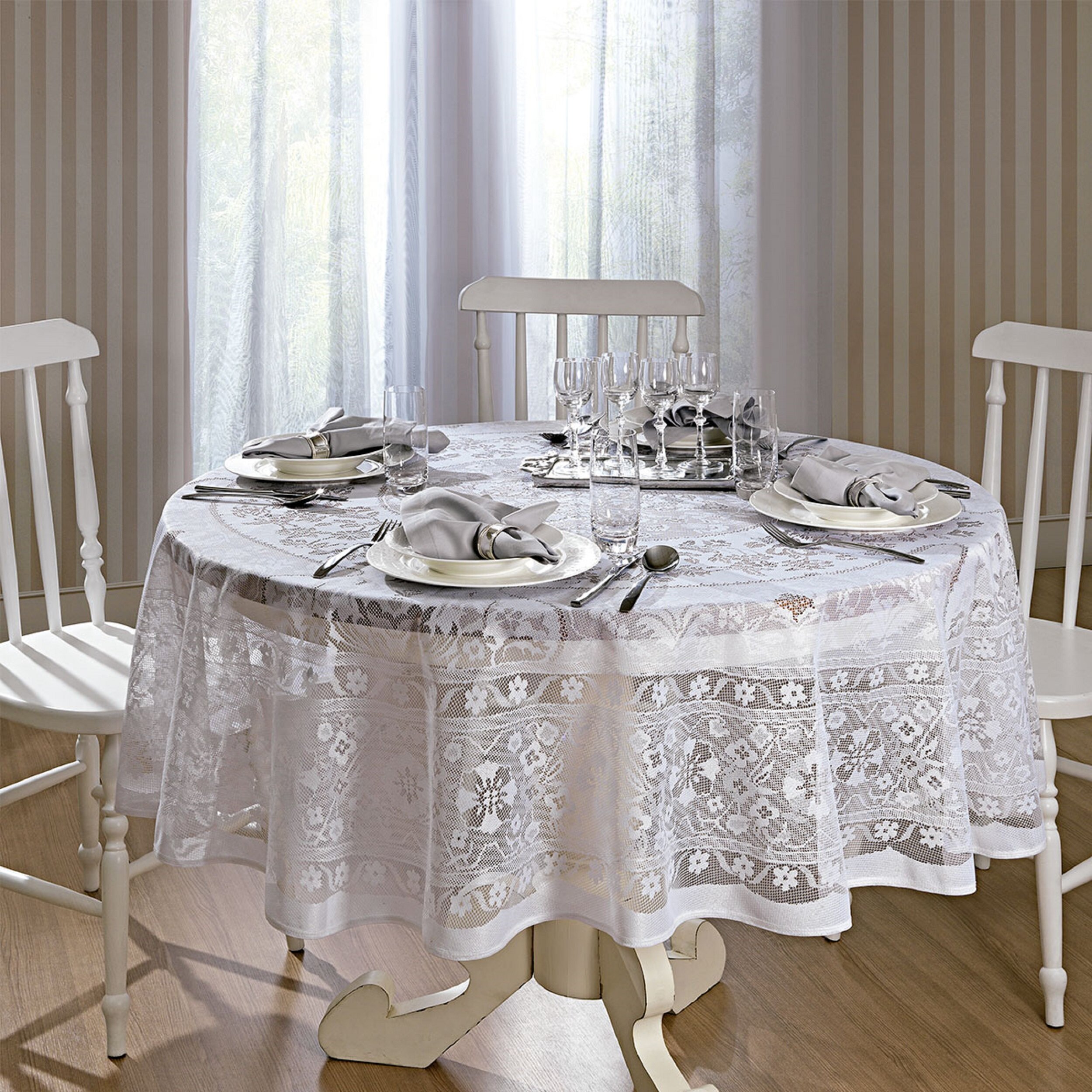 Ophelia & Co. Mateo 70 inch Round White Lace Tablecloth | Wayfair