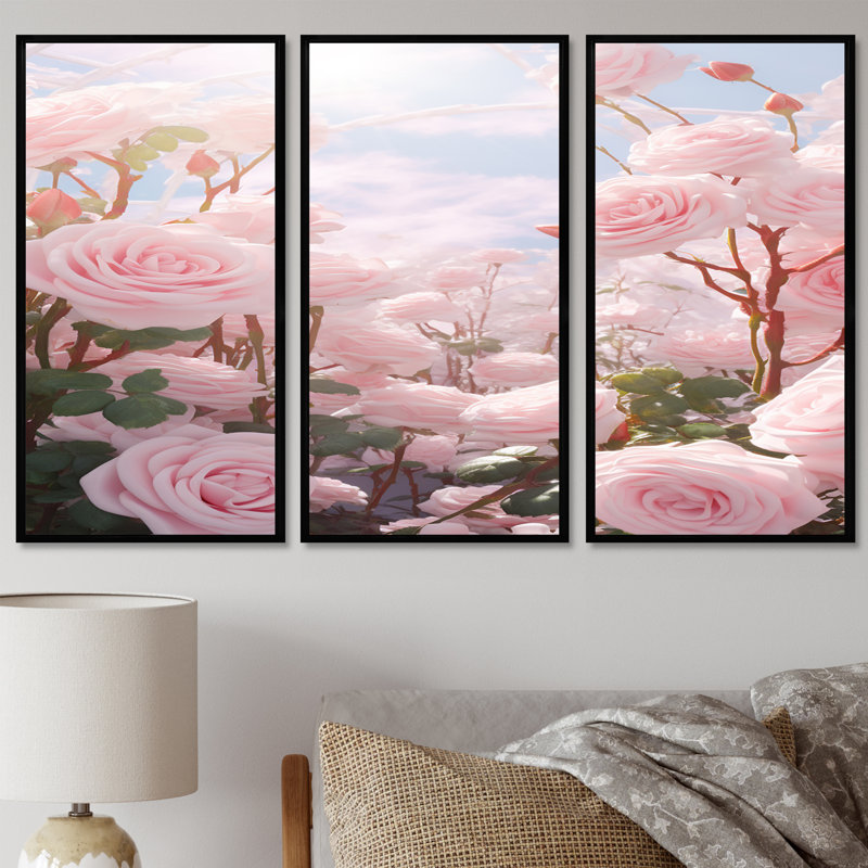 «Monson - Roses», ensemble de reproduction d'art mural, H 28 po x l 36 po x P 1 po, Cadre flottant noir