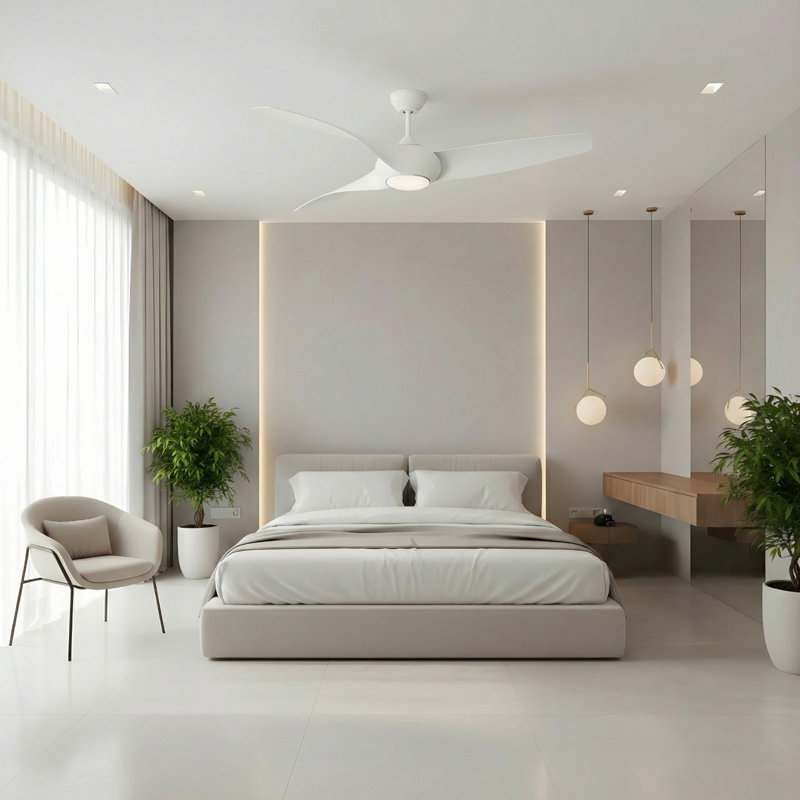 Visual Comfort Fan Topan Smart 52 LED Indoor Ceiling Fan with Threaded Downrod, Matte White ABS blades and Handheld Remote